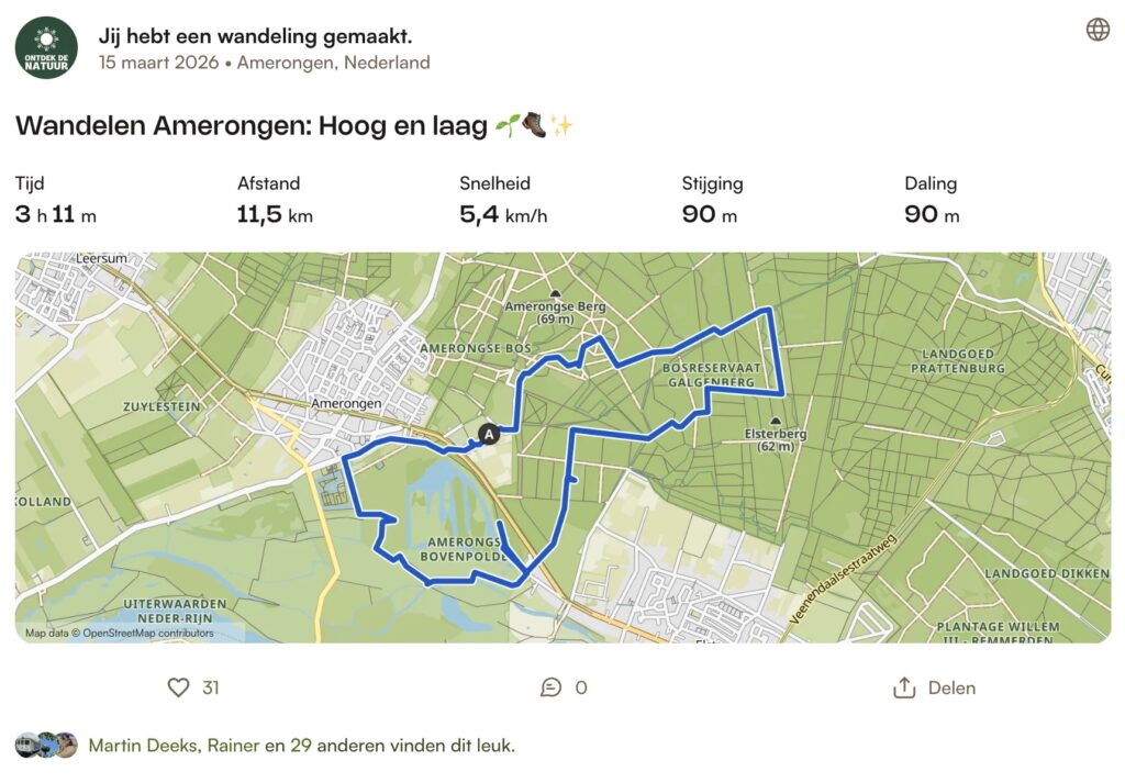 Komootroute Amerongen wandeling
